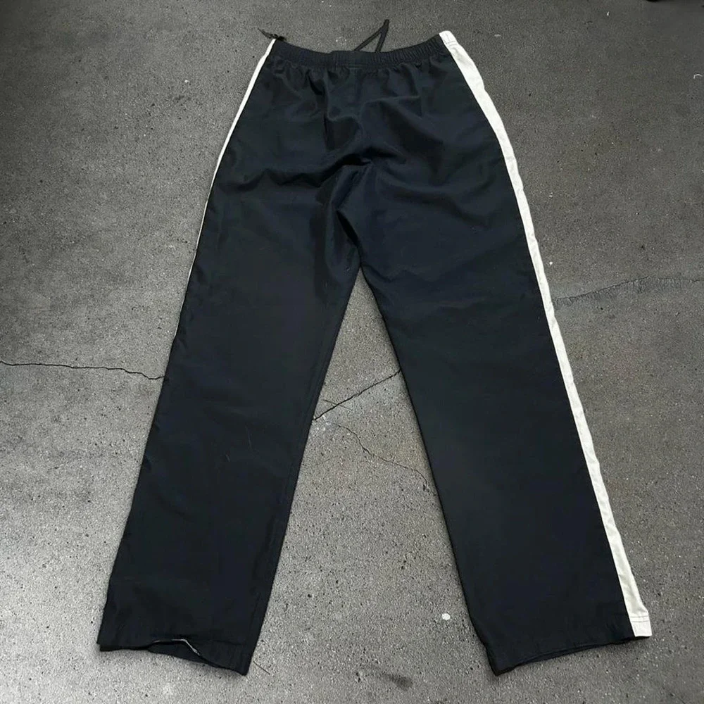 Y2K women's Nike grey tag navy blue and white baggy flare track pants Size M